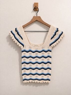 Jessica Simpson Crochet Knit Top Size Small, Striped Boho Cotton Top